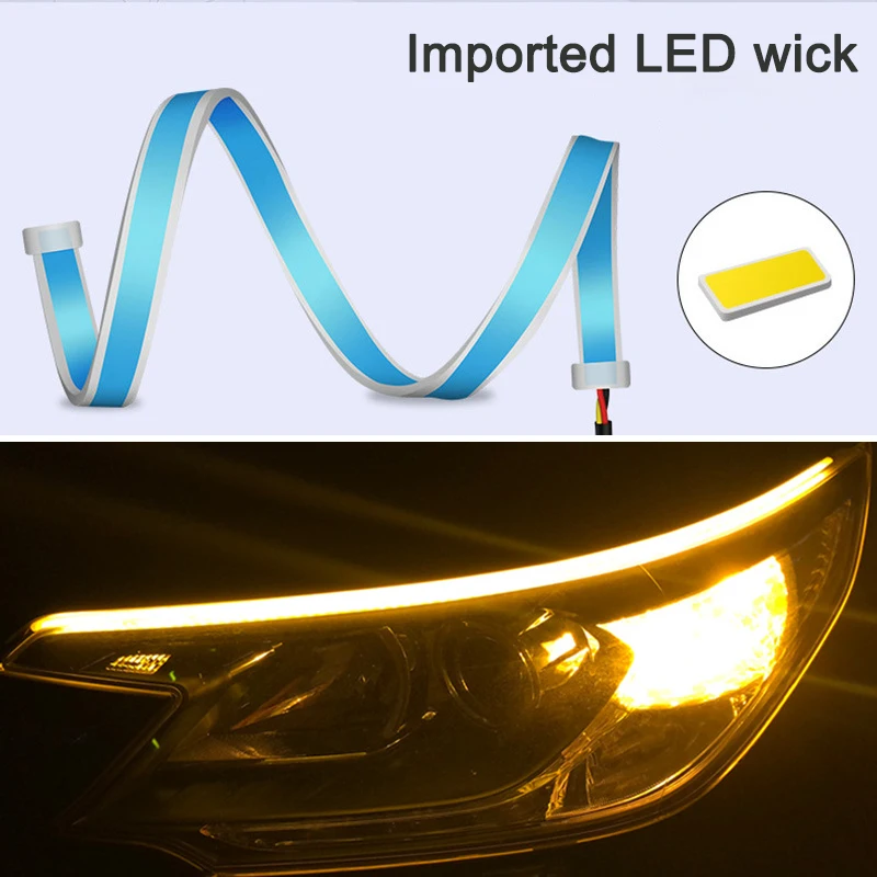 

LED DRL Car Daytime Running Light Flexible Waterproof Strip Auto Headlights White Turn Signal Yellow Brake Flow Lights 12V