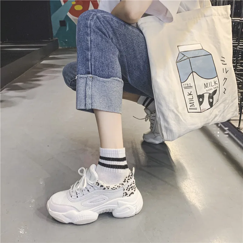 Leopard Platform Sneakers Women Mesh Breathable Casual Shoes Thick Sole Fashion Chunky Trainers Ladies | Обувь