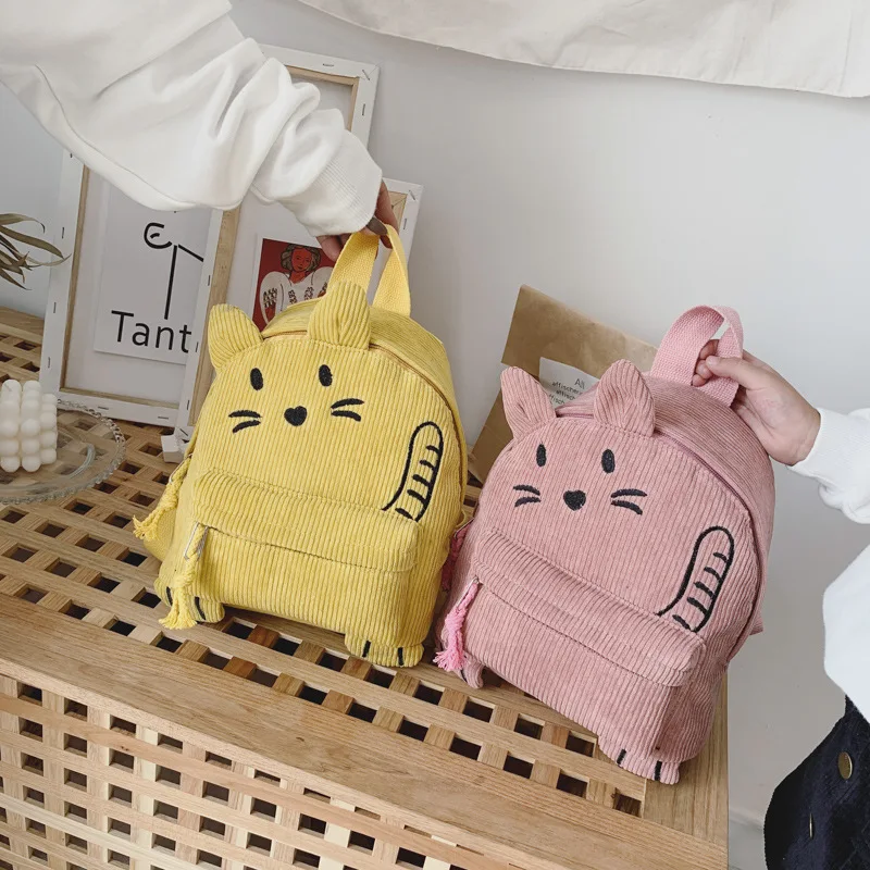 Новинка зимы 2019, детские сумки, мультяшный рюкзак с милым котенком для родителей и детей, вельветовый рюкзак для малышей от AliExpress WW