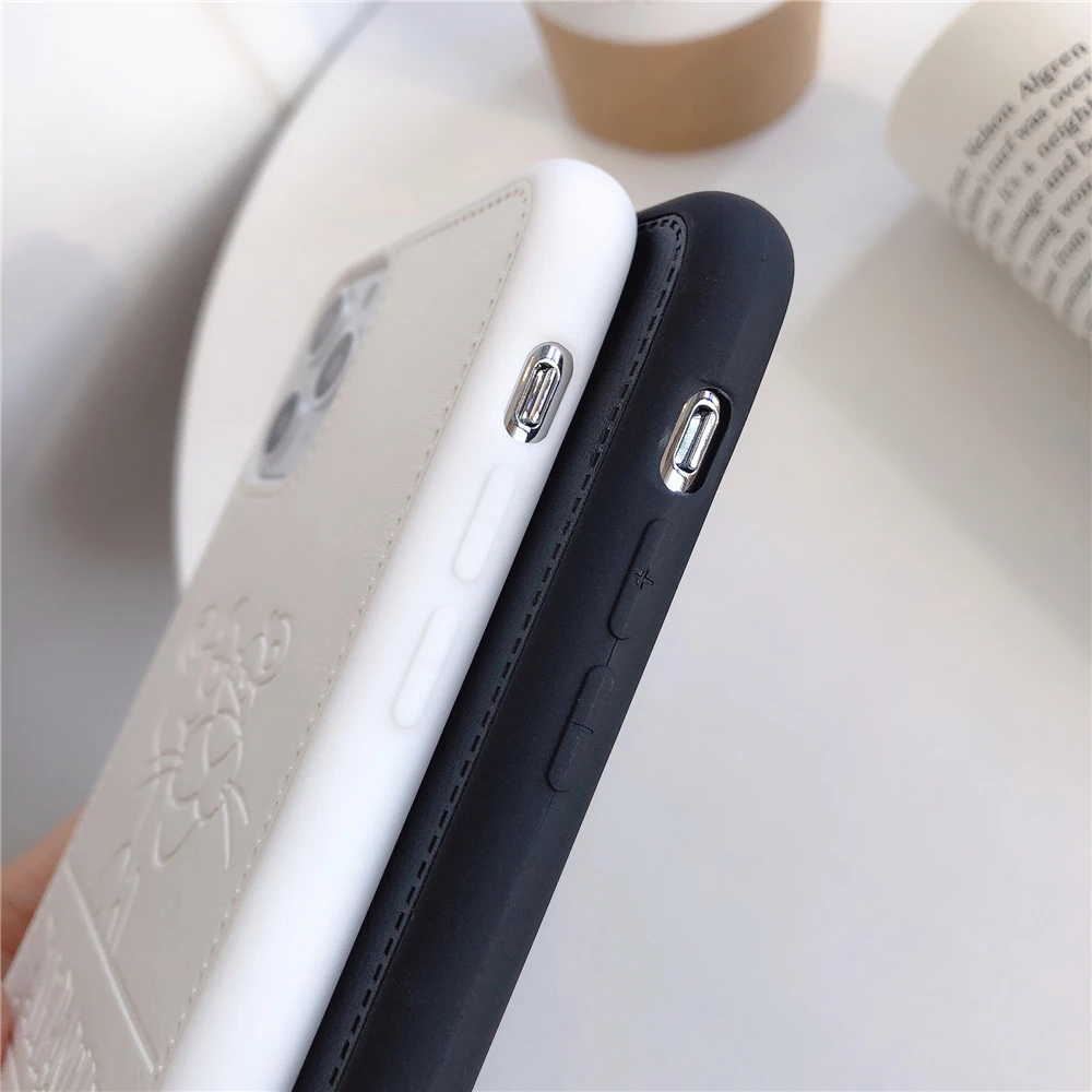 

Cartoon Cute Pink Panther leather Phone Case For iPhone 11 Pro X XS Max XR 7 8 6 Plus SE2 3D embossing Soft silicon Cover Coque