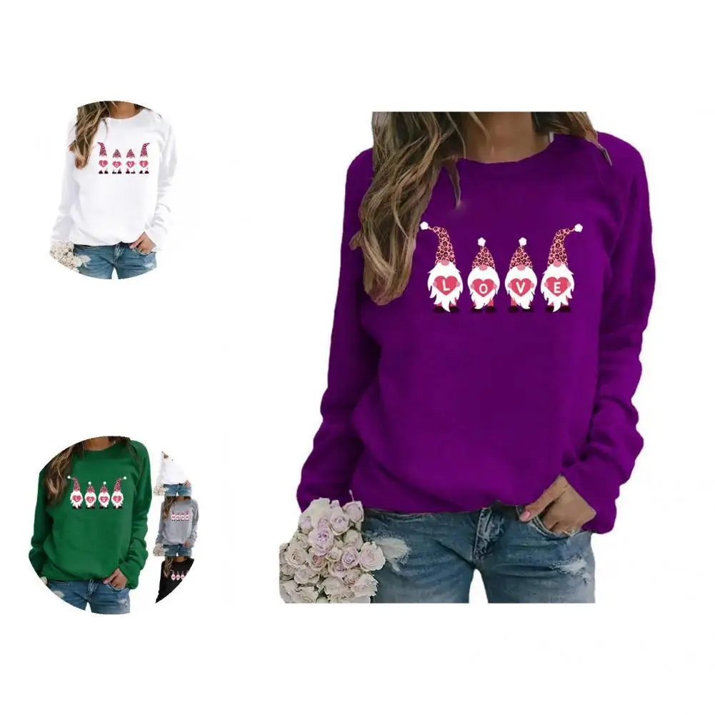 

Stylish Stretchy Shrinkable Cuffs Faceless Doll Pattern Pullover Top for Home Women Sweatshirt Sweatshirt Jumper