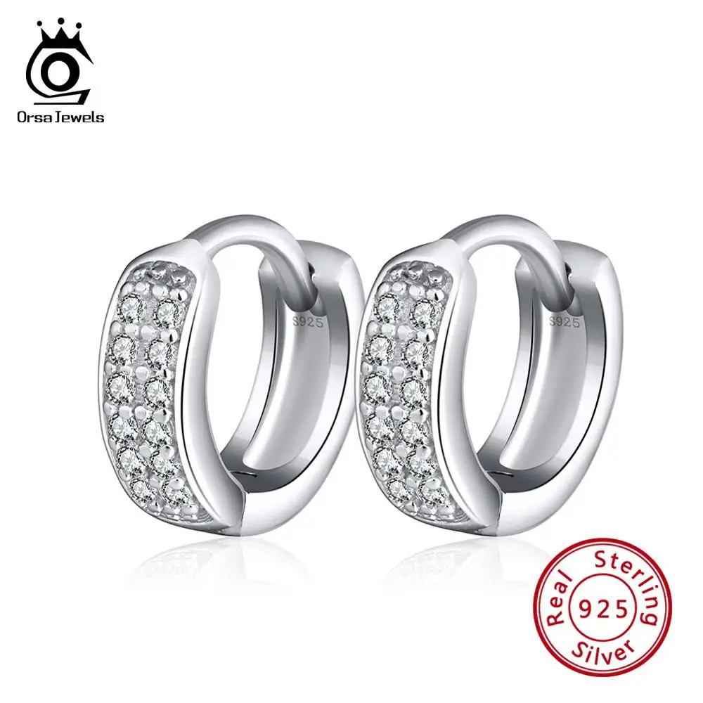 ORSA JEWELS Твердые 925 пробы серебряные серьги-кольца для женщин маленький круг Серебряный цвет трендовые женские свадебные ювелирные изделия SE103 - Цвет камня: SE102