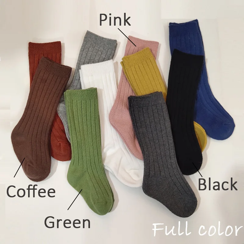 Calcetines largos hasta la rodilla para ni&ntilde;os y ni&ntilde;as, de algod&oacute;n suave, calentadores de piernas de Color s&oacute;lido, primavera y oto&ntilde;o, 2021-2