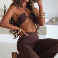 wefads woman jumpsuit two piece set drawstring halterneck casual suit sexy club party style in 2021 summer