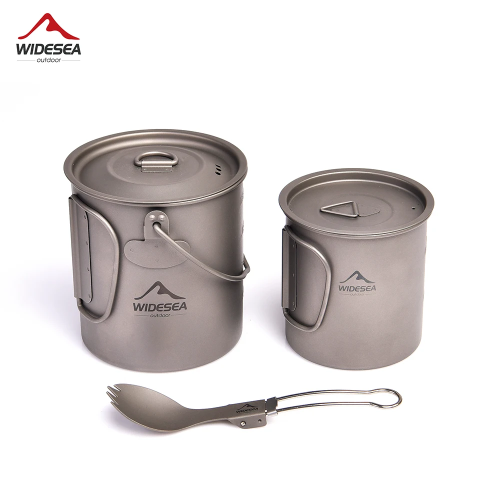 Widesea Ultra-light Titanium Camping Cookware Set Outdoor Kitchen  Tableware Trekking Hanging Pot Cup Mug Spoon Cauldron Tourism