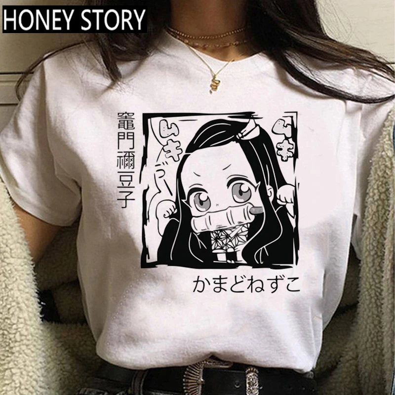 

Demon Slayer Kimetsu No Yaiba Футболка женская Kawaii японское аниме Tanjirou Kamado Графические футболки Harajuku Мультфильм женская футболка