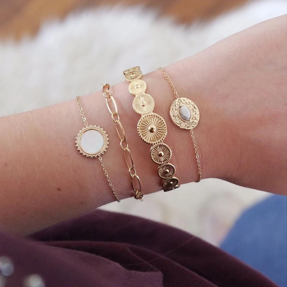 4 шт./компл. простые женские браслеты белый диск из бисера Овальный узор открытый