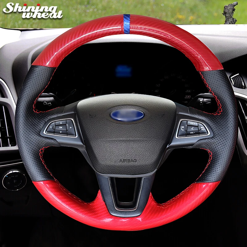 

Red PU Carbon Fiber Leather Steering Wheel Cover for Ford Focus 3 2015-2018 Escape C-MAX Ecosport 2018-2019 Kuga 2016-2019