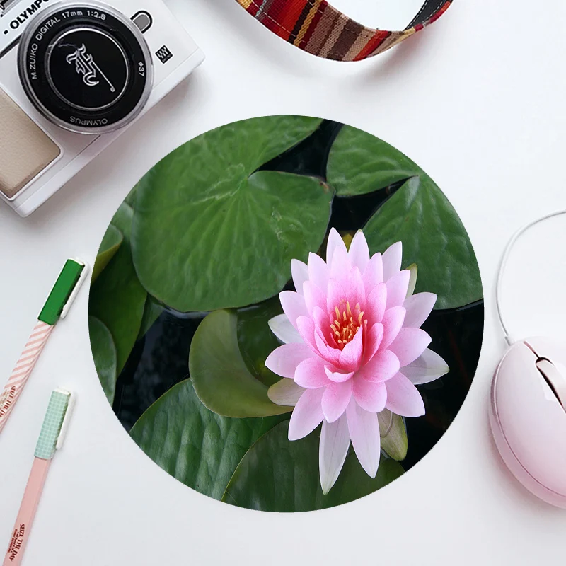 

MRGLZY Round Mouse Pad Game Non-slip Mouse Pad Laptop Keyboard Pad Mouse Carpet Game Accessories Student Desk Pad Lotus