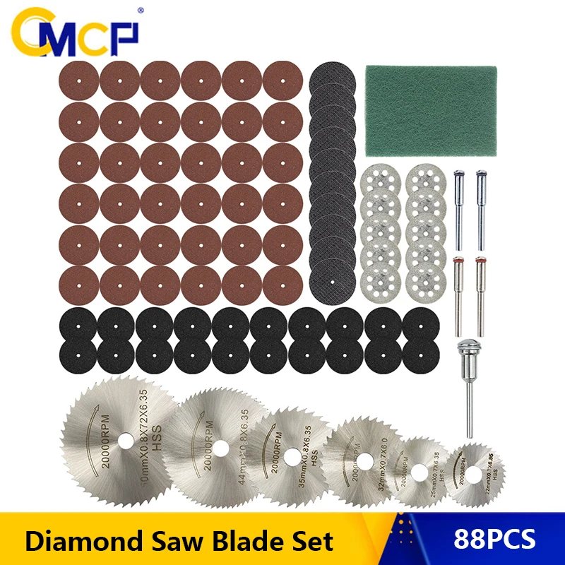 

CMCP 88pcs Diamond Cutting Discs Sanding Grinding Wheel Circular Saw Blade Woodworking Metal Rotary Tool Accessories