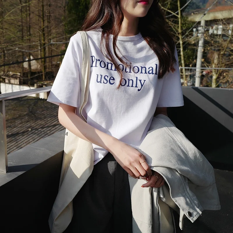 

VIP HJN Promotion Only Letter Print T Shirt Women Tees Loose Show Thin Round Neck Short Sleeve T-shirt