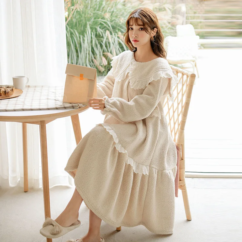 

Pajama Girl Autumn Winter Thickened Double-Sided Bubble Velvet Bow Lace Princess Lovely Lady Intimate Lingerie Casual Homewear