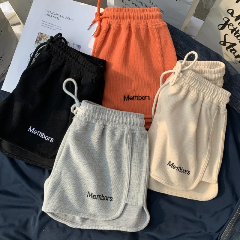 

Hot summer All-match Women Short Pant Casual Lady Loose Letter embroidery Leisure Female Workout Waistband Skinny Stretch Shorts