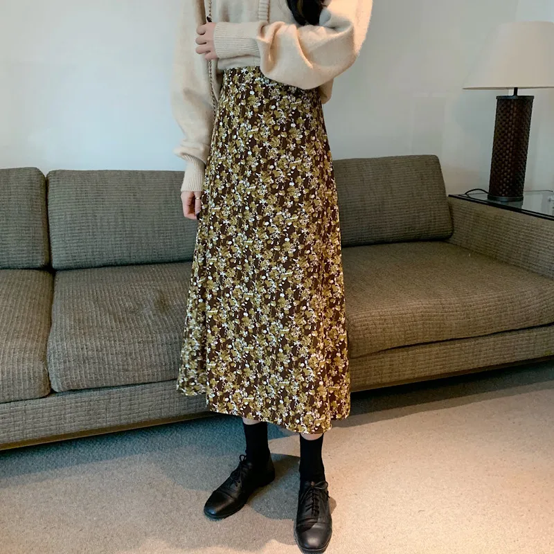 

Autumn Print Casual Fashion for Women Spring Summer Elegant Female Vintage A-Line Skirt