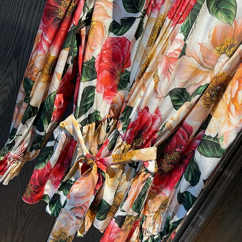 

2021 Spring Hot Sale 100% Silk Flowers Print Long Sleeve Elegant Floral Blouses Tops