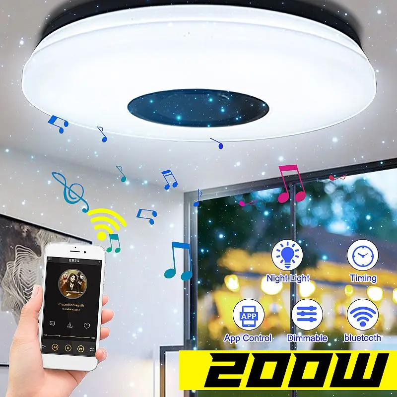 

200W RGBW Music LED Ceiling Light 38CM Flush Mount Round Lamp Bluetooth Speaker APP/Remote Control Dimmable Smart Home Lighting