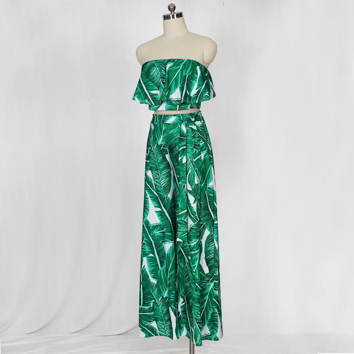 Женский комплект из 2 предметов короткий топ и брюки с открытыми плечами широкие