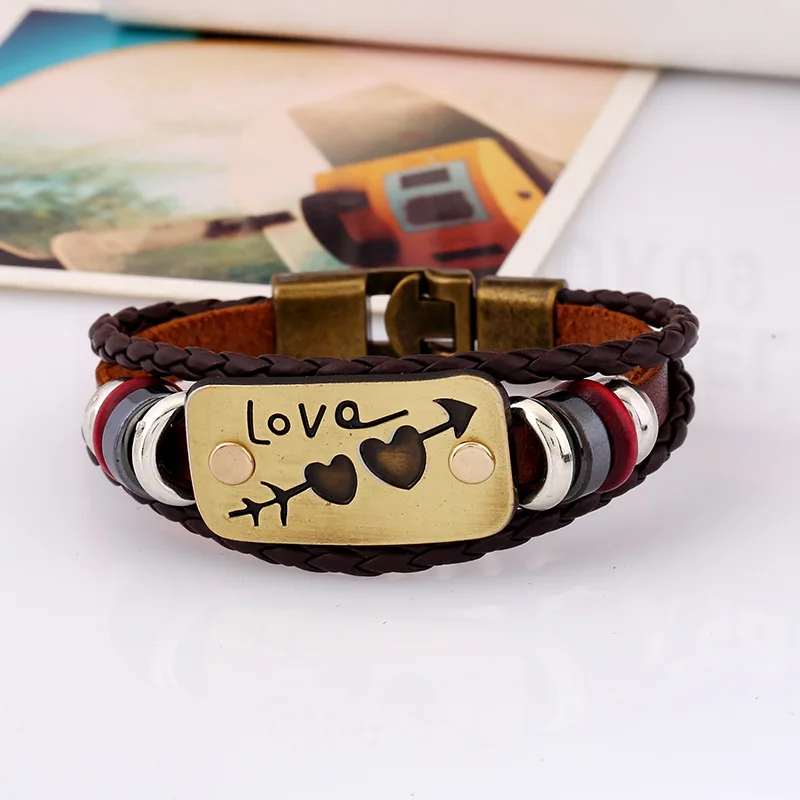 

Krasivaya One Arrow Pierced Heart Valentine's Day Gift Leather Bracelet For Lover Fashion Jewelry