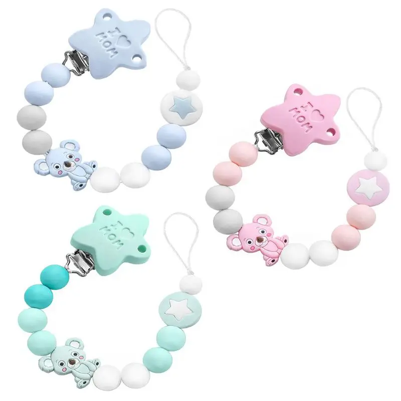 Baby Pacifier Chain Clip Silicone Pentagram Cartoon Koala Teether Teething Soother Molar Infant Toy Accessories