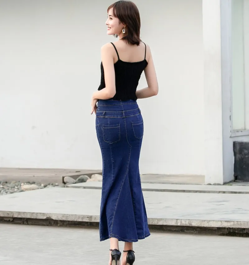 

2020 spring summer Denim half-length skirt female new stretch slim irregular high waist pack hip fishtail skirt