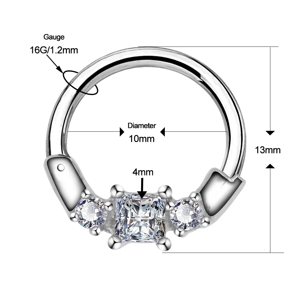 Пирсинг для тела в стиле панк, 16 г, нержавеющая сталь 316L, серьги Daith, три прозрачных CZ Rook Helix Septum, серьги