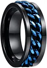 Мужское кольцо из карбида вольфрама NUNCAD 8 мм, черное кольцо из вольфрамовой стали с голубой вращающейся цепью, инкрустированное, комфортное, подходит для размера 6-12