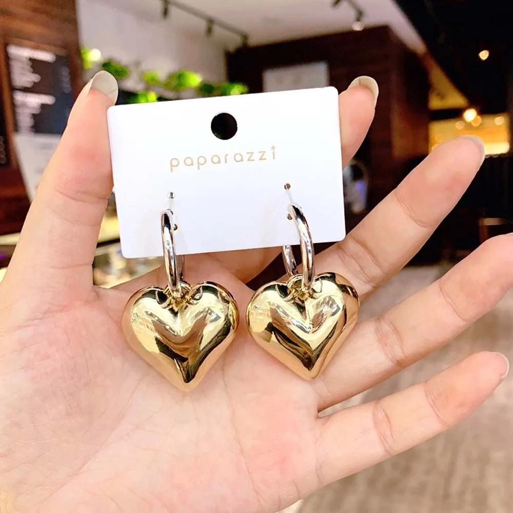 Корейские Металлические серьги кольца в форме сердца модные элегантные большие