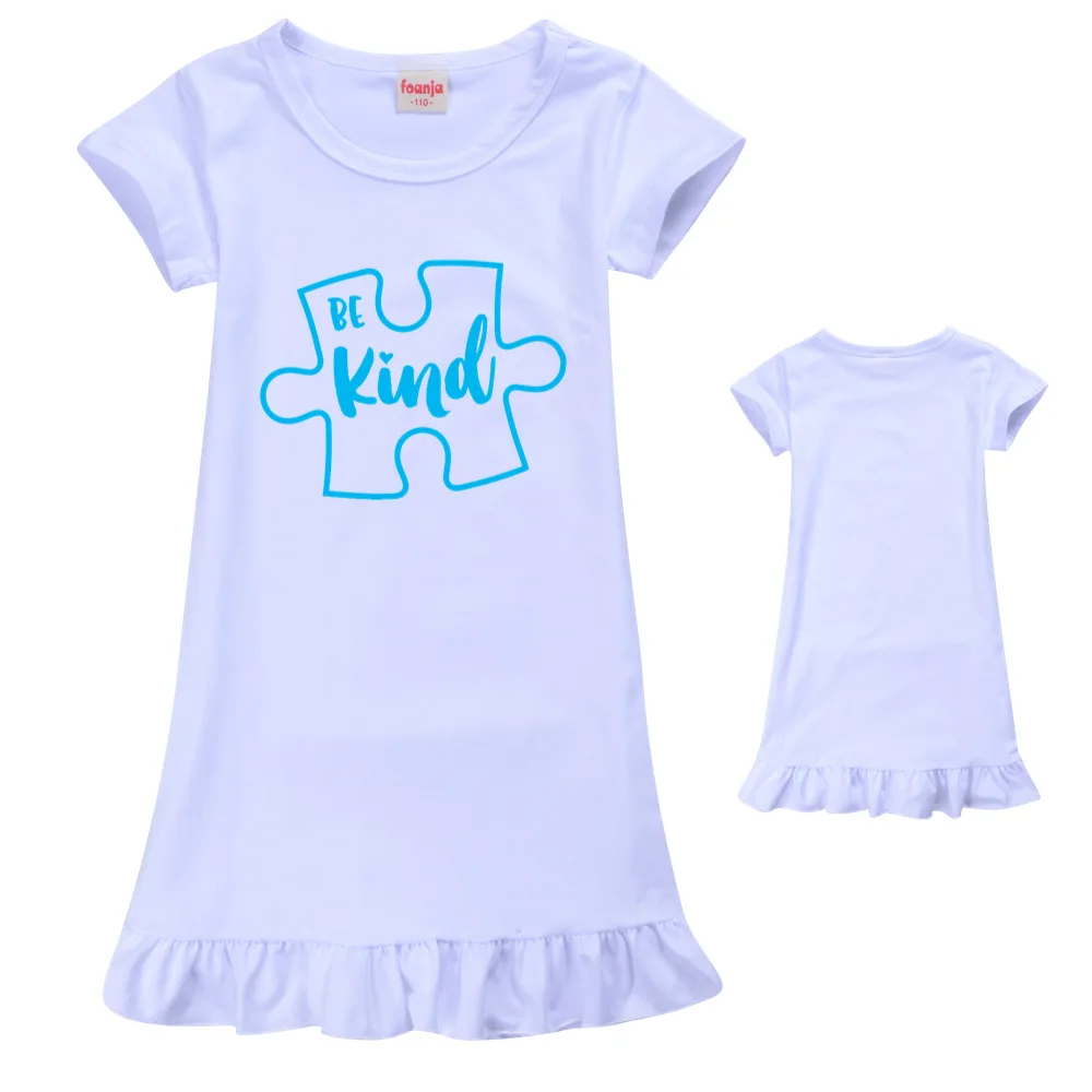 

New Be Kind Girls' Dress Ice Silk Nightdress Household Dress Girl Sleeping Gowns Little Baby Nightgown Summer Clothes Sleepwear