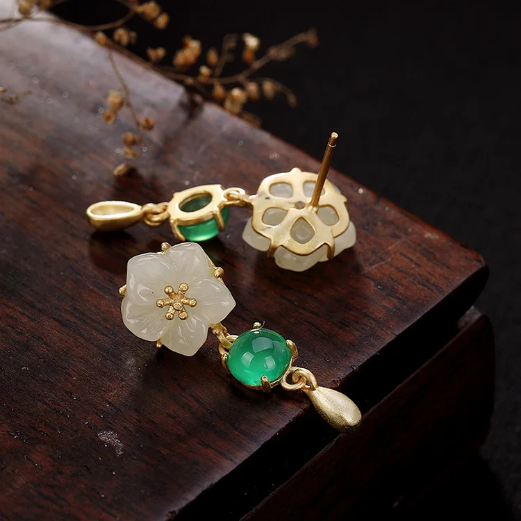 Реальные 925 серебро зеленым халцедоном белого нефрита естественные каменные