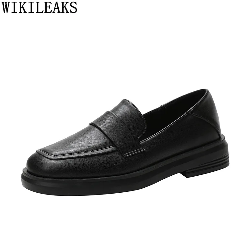 

Лоферы женские кожаные, повседневные туфли-оксфорды на низком каблуке, без застежки, босоножки, Харадзюку