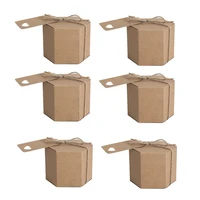 new 50pcs kraft paper candy box hexagonal carton candy box gift box with twine and tag wedding party supplies