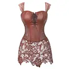 Корсет в стиле стимпанк с кружевное платье размера плюс из искусственной кожи на застежке-молнии, украшенные кружевом спинкой бюстье праздничное вечернее вечерние клубная одежда для женщин