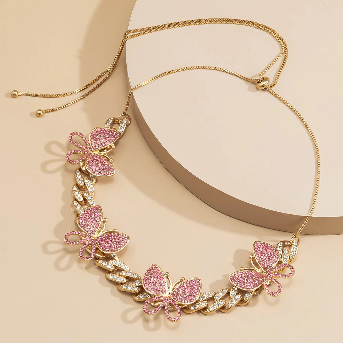 

PuRui Hip Hop Iced Out Full Rhinestones Butterfly Necklace for Women Miami Curb Cuban CZ Bling Rapper Necklace Neck Jewelry Gift