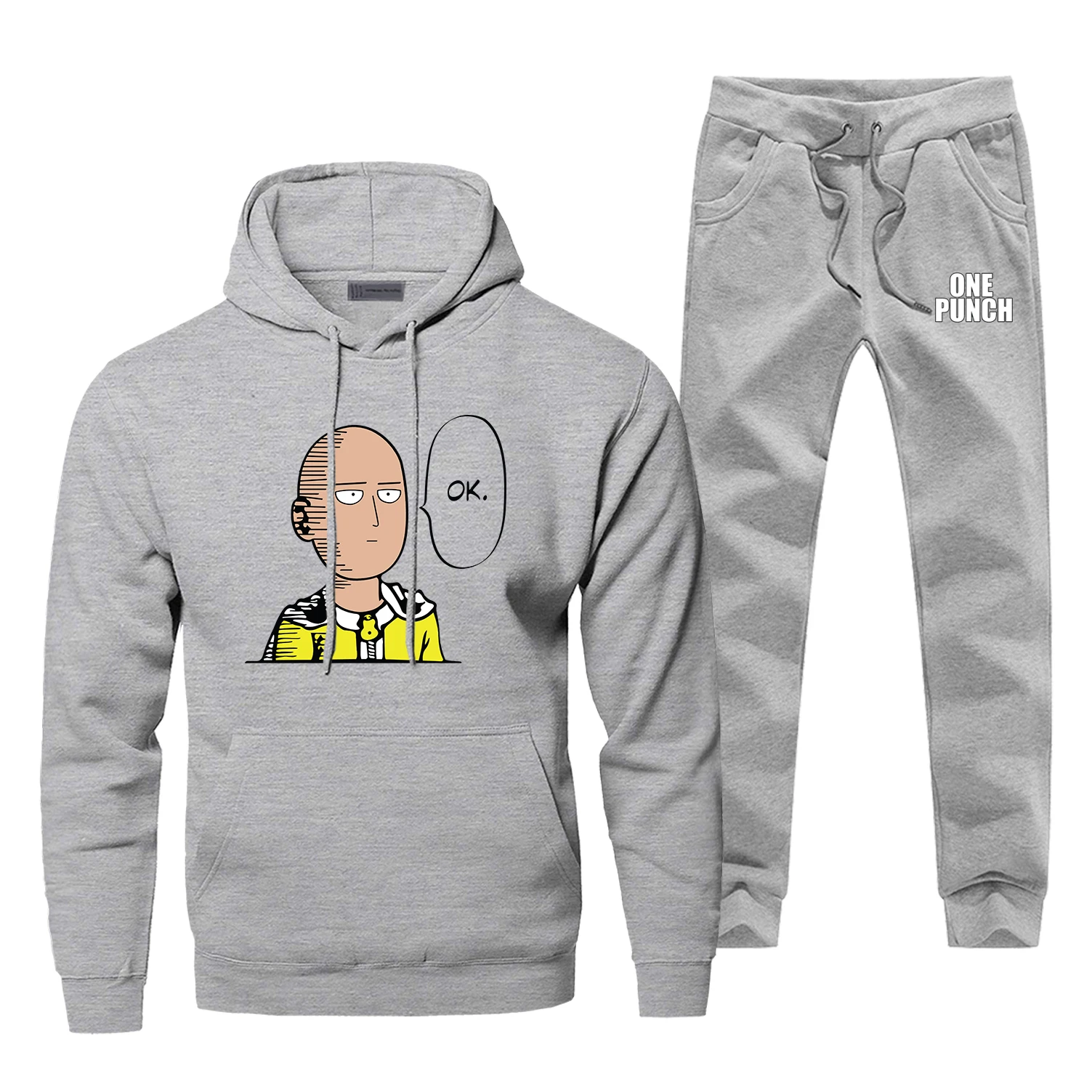 Classic Japanese Anime One Punch OK Man Print Sweatshirts Hoodies+pants Harajuku Tracksuit Men's Fleece Sportswear Sweatpants | Мужская