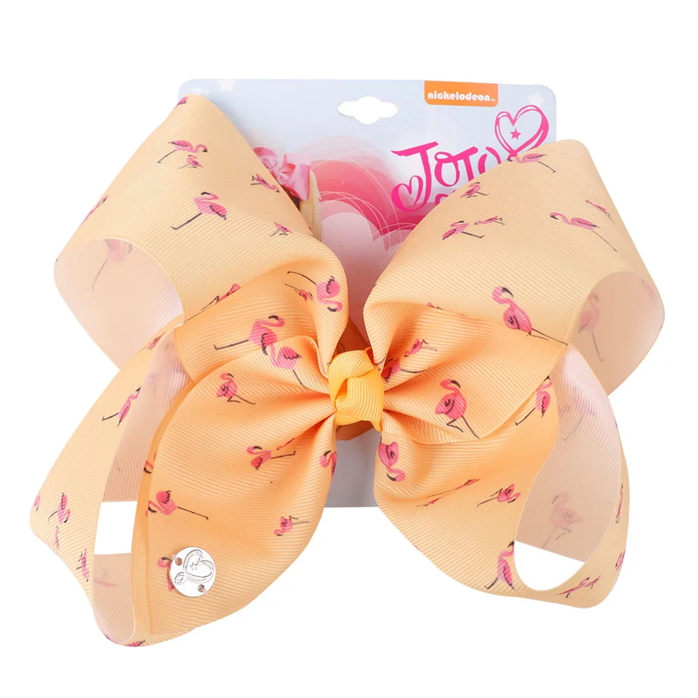 

CN 10pcs/lot Large 8" Flamingo Hair Bow With Clip For Girls Kids Handmade Boutique Printed Ribbon Knot Donut Bows Hairgrips