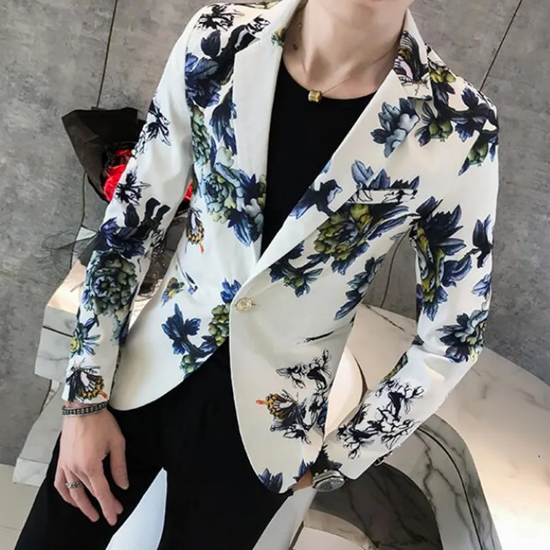 

2021 Men Blazers British Style Printed Blazer Masculino Wedding Business Casual Suit Jacket Streetwear Social Coat Ropa Hombre