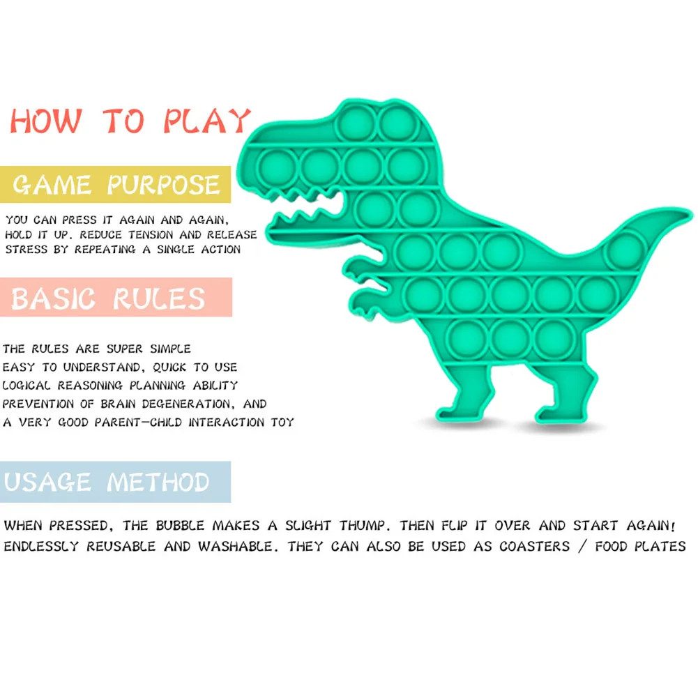 

Cartoon Dinosaur Push Bubble Sensory Toys Silicone Fun Decompression Toys Stress Reliever Toy Adult Kid