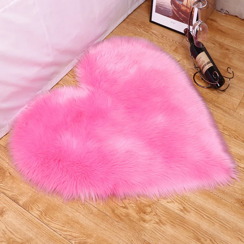 dark pink Мягкий Пушистый Ковер с сердечком, лохматый пол, коврик из искусственной шерсти, искусственный мех, коврики для дома, гостиной, коврики для дивана, прикроватной кровати - Цвет: dark pink