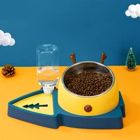 pet bowl multifunction cat dog feeder drinker slow eat dish stainless steel bowl cute little elk style removable water fountain