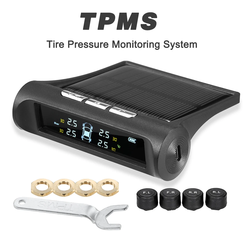 Система контроля давления в шинах TPMS, универсальный беспроводной дисплей в реальном времени, 4-кратное давление и температура с 4 внешними датчиками