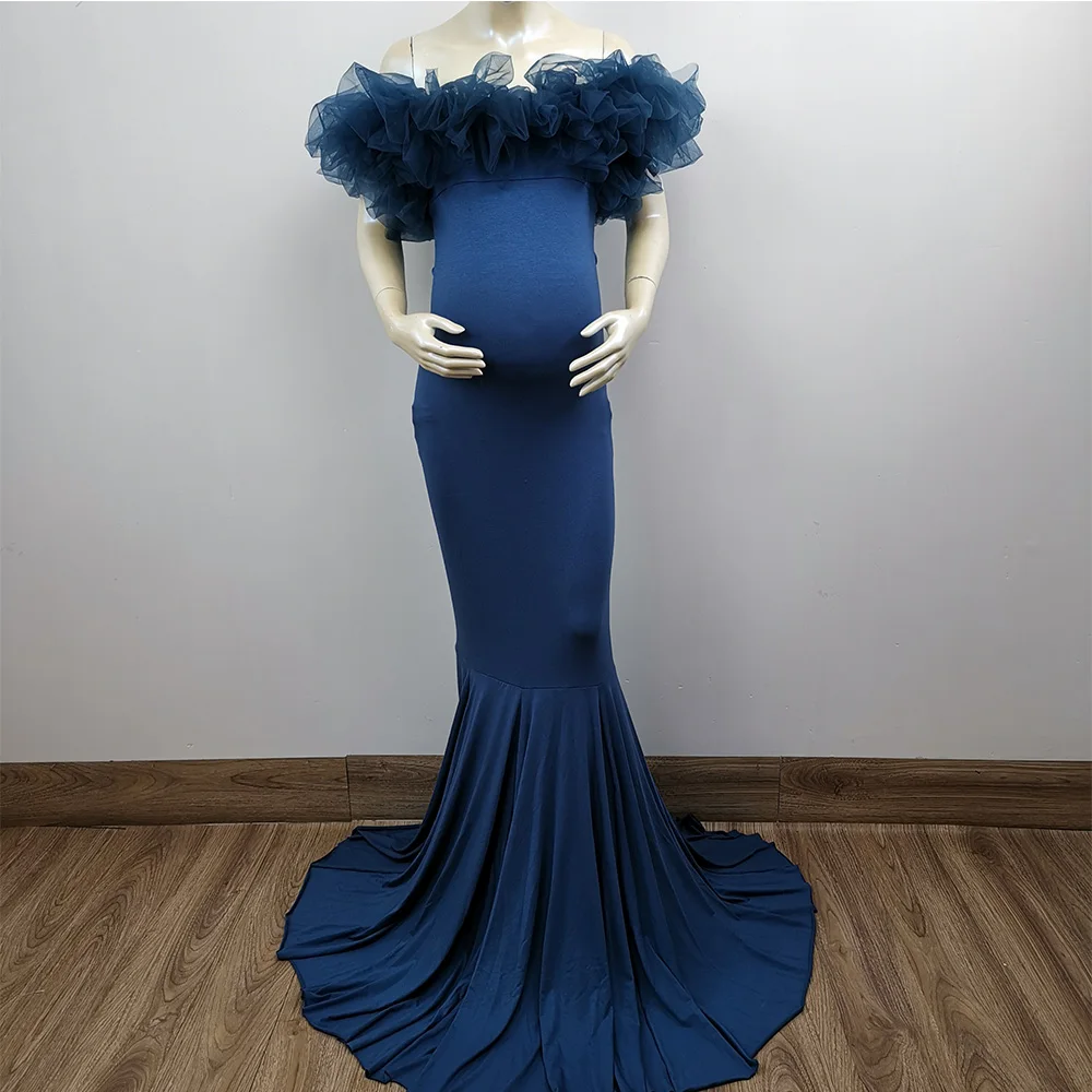 Photo Shoot Stretch Maxi Long Floral Tulle Boob Tube Maternity Dress Pregnancy Cotton Gown for Woman Photography Accessories