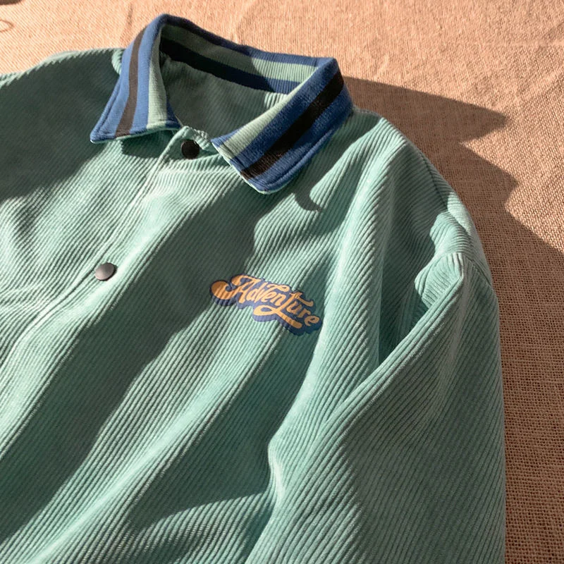 

Trendy retro velvet core button casual loose oversized jacket men Harajuku letter printing thickened polo collar jacket women