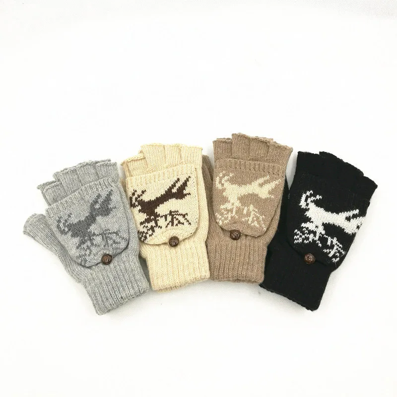 

1 Pairs Flip Gloves Soft Elastic Fingerless Gloves Warm Thicken Half Finger Gloves Twist Knit Christmas Deer With Flipped Cover