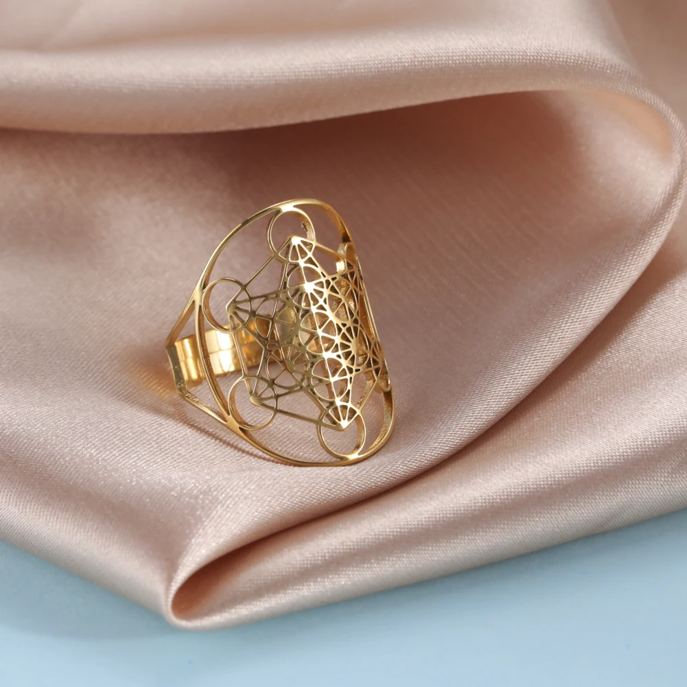 Геометрическое кольцо с ангелом арчанель Метатрон из нержавеющей стали