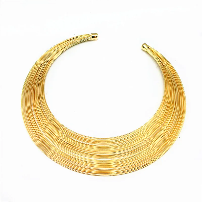 gold necklace Модные дубайские Золотые Ювелирные наборы, преувеличенная золотая линия, ожерелье, набор, свадебный подарок, африканские ювелирные изделия из нигерии для женщин - Окраска металла: gold necklace