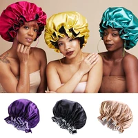 new fashion women satin night sleep cap hair bonnet hat silk head cover elastic band nightcap bath spa bonnet de nuit