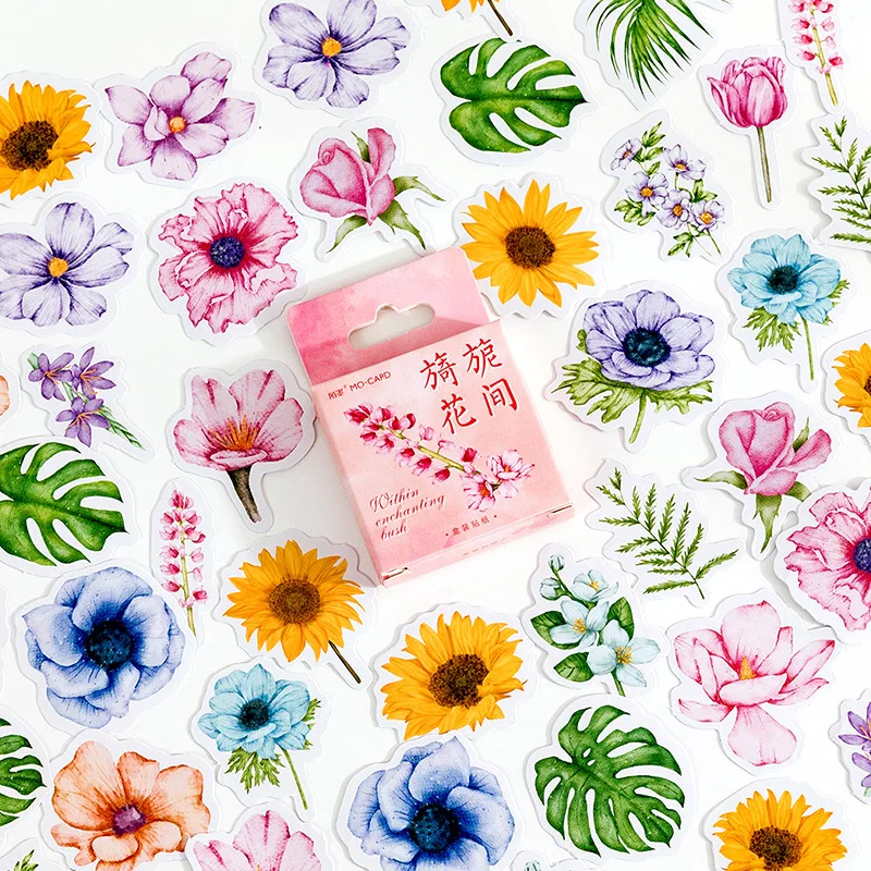 Набор милых наклеек 46 цветов тюльпан гардения зеленое растение ярлык сделай сам