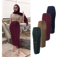fashion muslim elegant skirt islamic dubai turkish solid half dress women hight waist buttons party long maxi islamic clothing
