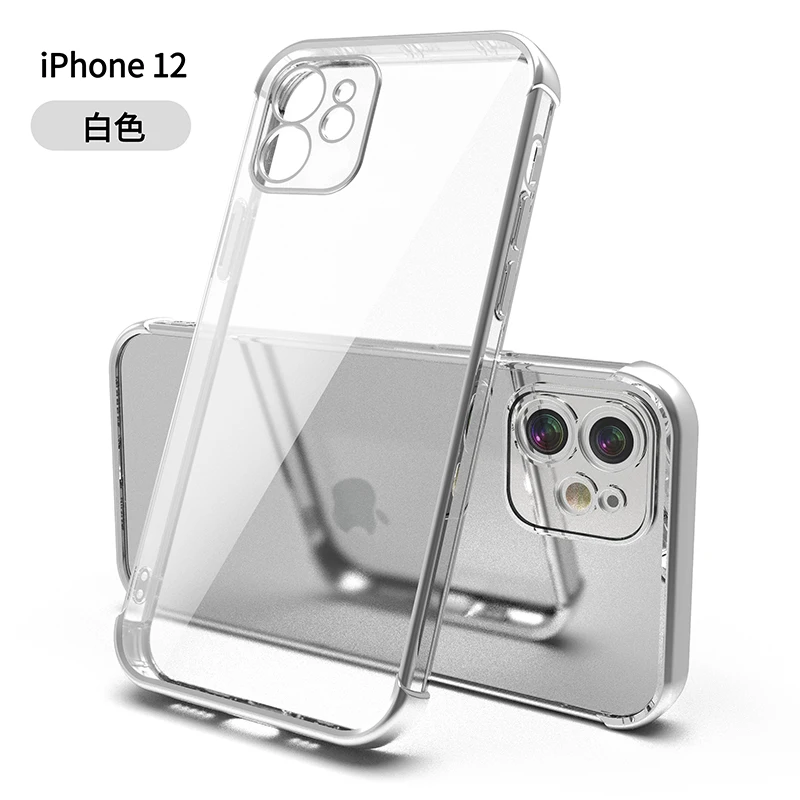 

Luxury Square Frame Plating Clear Phone Case For iPhone 12 11 Pro Max Mini X XR XS 7 8 Plus SE 2020 Transparent Silicone Cover