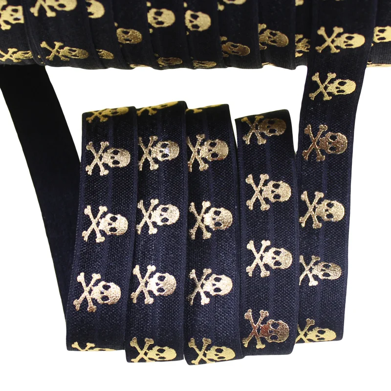 Оптовая продажа Хэллоуин 5/8 дюйма 16 мм золотой фольги Череп напечатанный